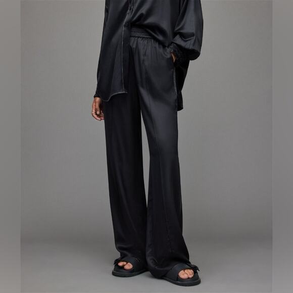 NWT ALLSAINTS Charli Silk Blend Trousers in Black Size US 6 - Picture 1 of 11